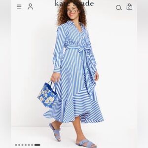 NWT! Kate Spade Blue and White Wrap Shirt Dress